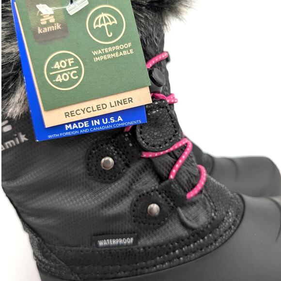 Kamik Powdery 3 Waterproof Winter Boot Kid's Black/Pink Size US11 EU29 - Picture 12 of 13